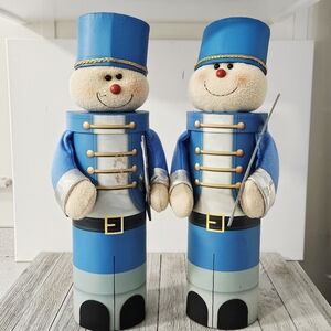 VTG Pair of 17" Toy Soldier Nutcracker Blue Cylinder Christmas Holiday Cardboard